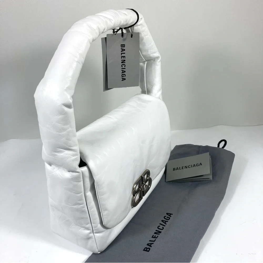 Balenciaga Small Monaco Leather Shoulder Bag Optic White NEW 7878962AA3Z - Picture 9 of 17